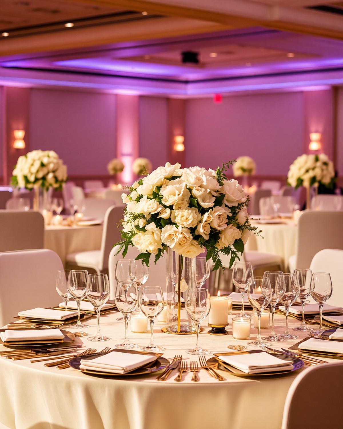 Styled Pacific Northwest event space with candlelit tables