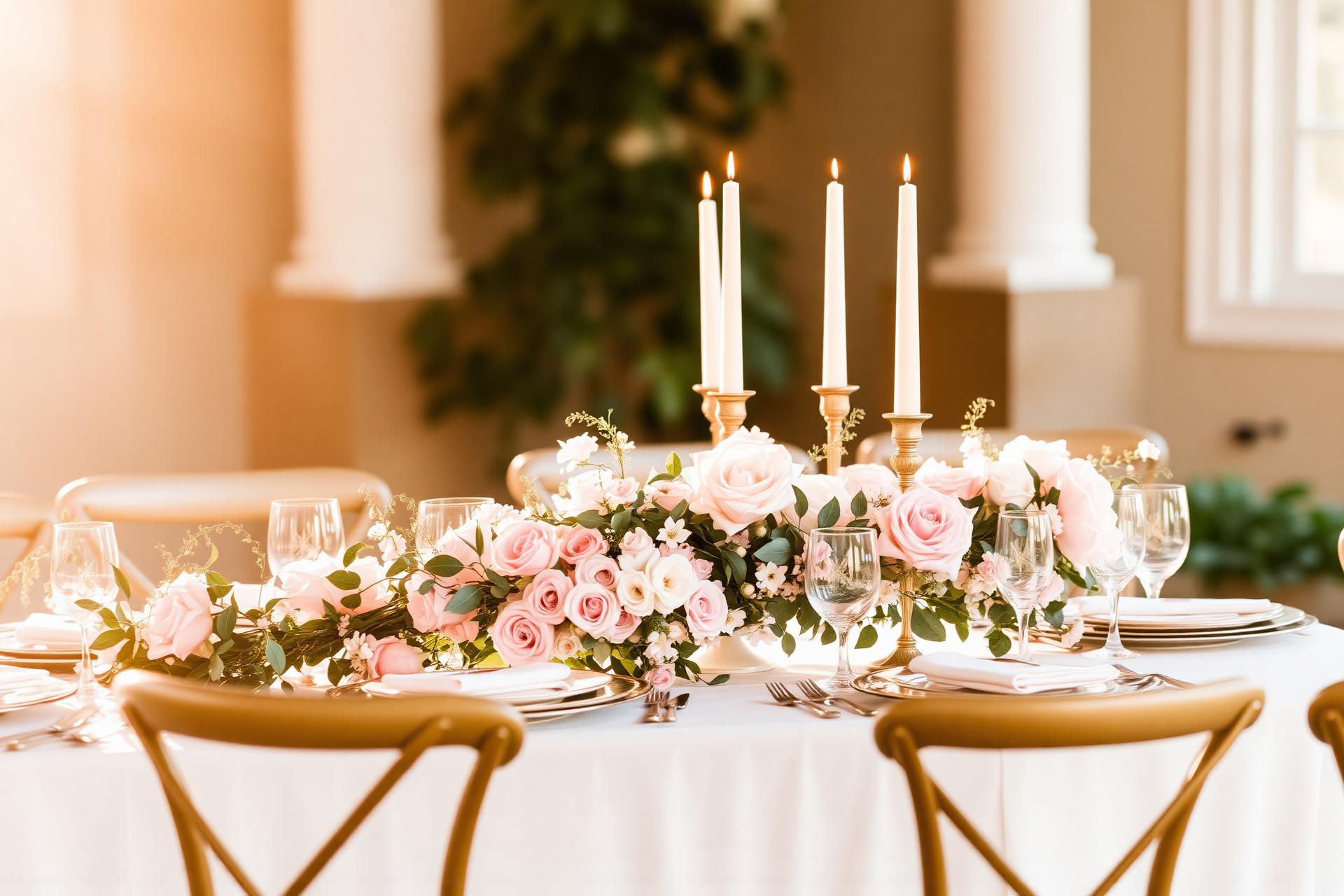 Elegant tablescape set for a Portland-area wedding reception